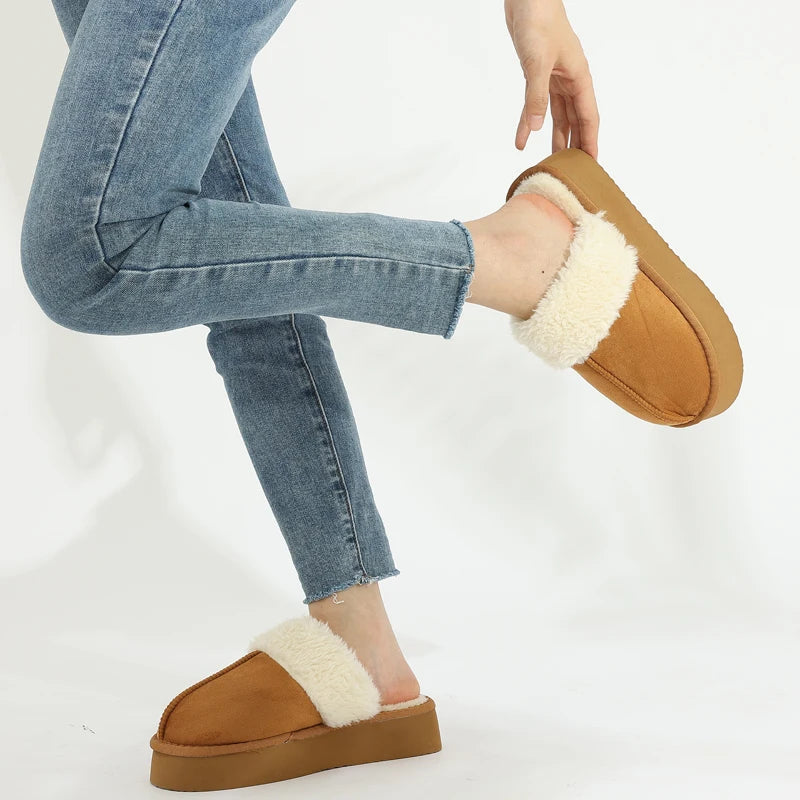 Women's Fluffy Plush Winter Shoes With Thick Sole Fuzzy Slides Suitable For Indoor and Outdoor Use With Anti-Slip Platform Fur Slippers