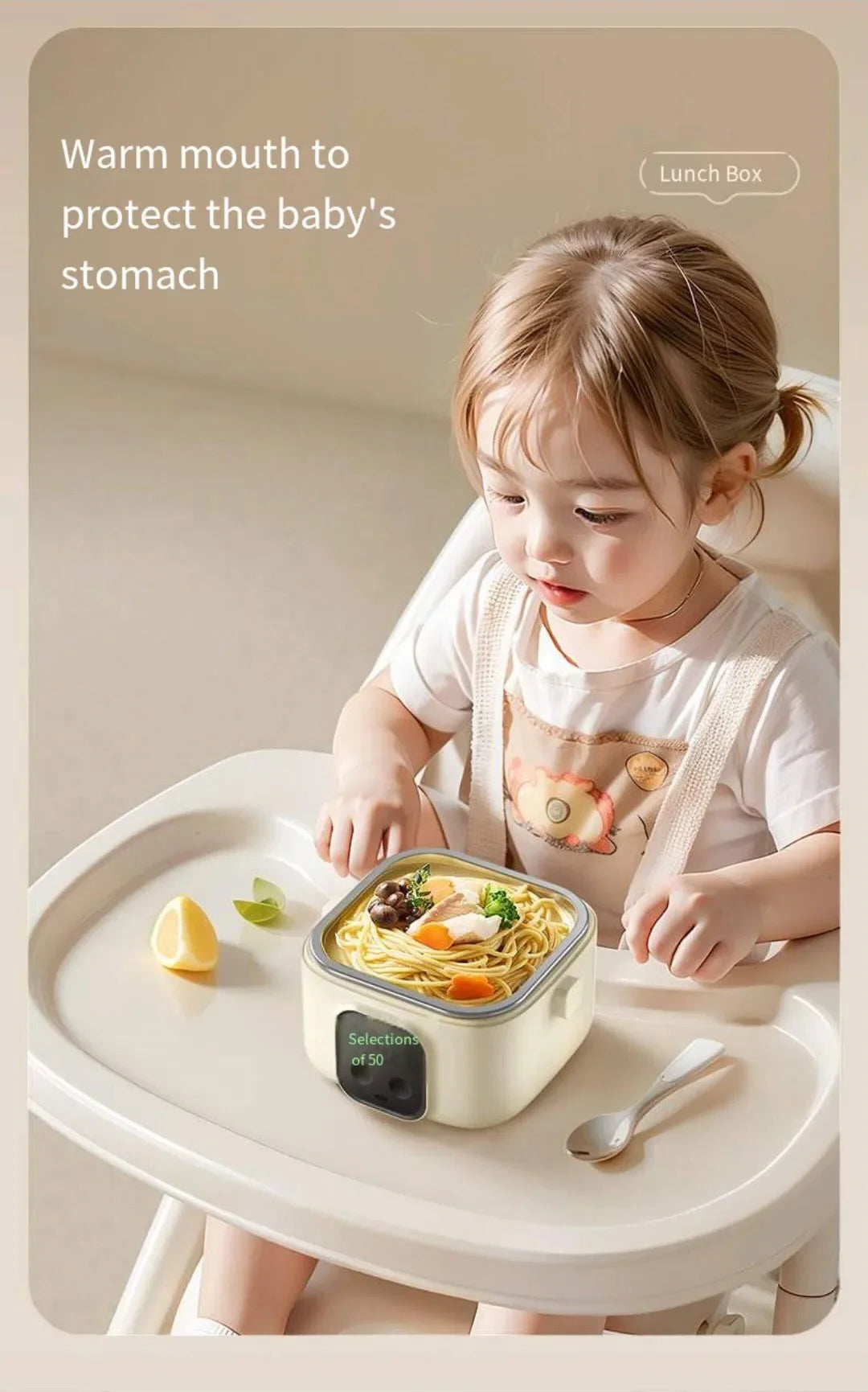 Portable Wireless Water-Free Heating Lunch Box Small Capacity for Baby Camping Trips LCD Display Rechargeable Electric Lunch Box