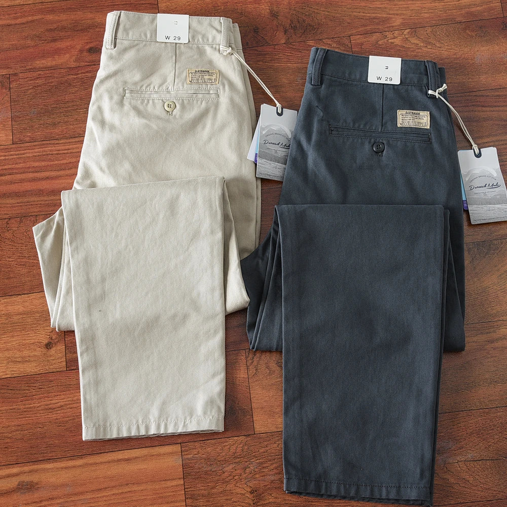 2024 Lente en herfst Nieuwe Amerikaanse retro zwaargewicht geweven keper casual broek Heren eenvoudige 100% katoenen gewassen rechte broek