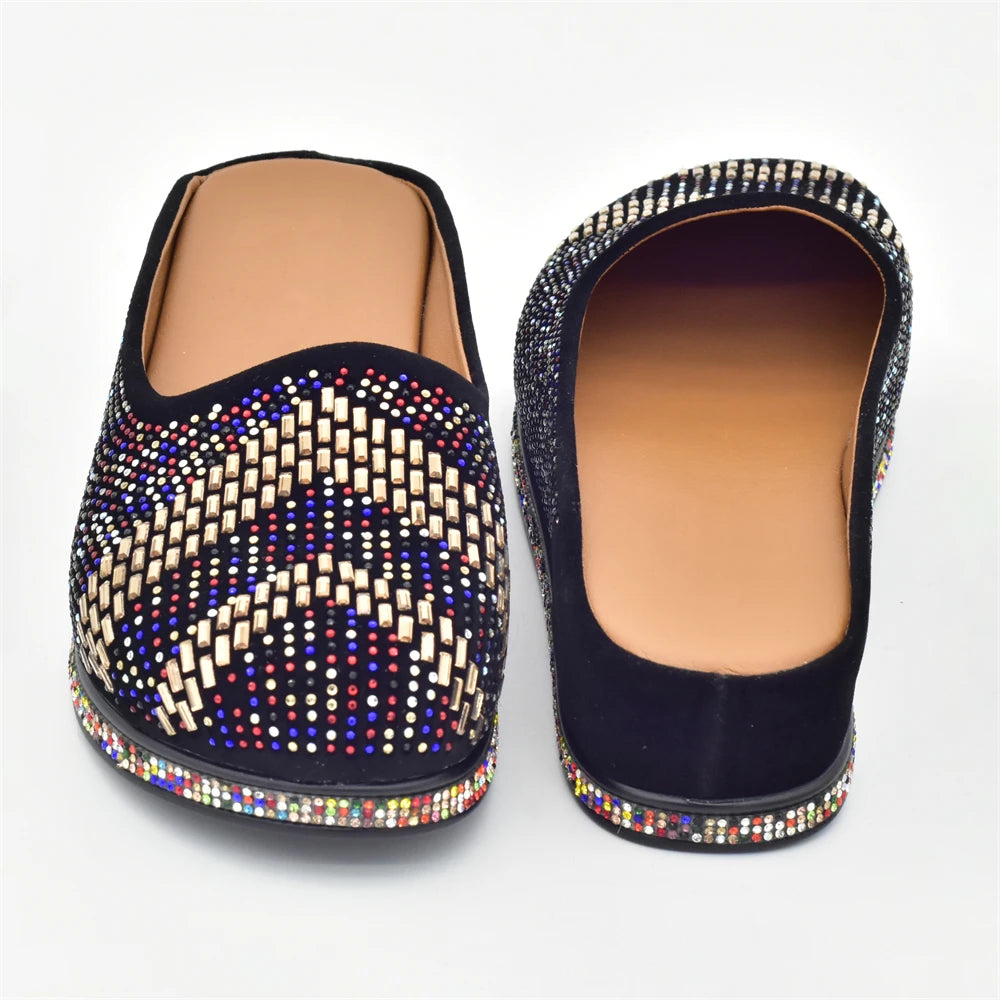 Bling Crystal Women Closed Toe Mules Half Close Slippers Thick Sole Light Weight Comfy Walking Shoes