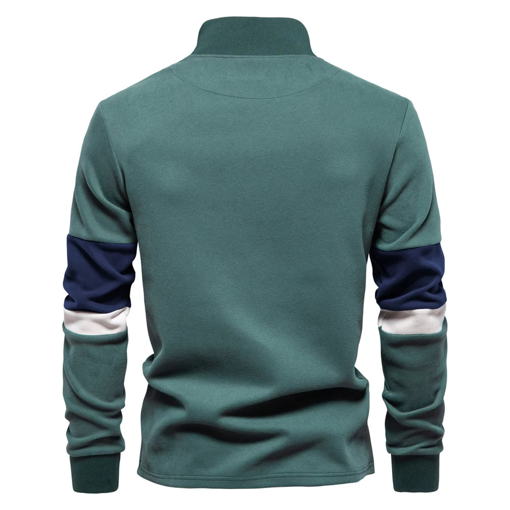 Men's Mock Neck Quarter Zip Sweatshirts Patchwork  Fashion Pullover Cotton-blend Sweatshirt for Men