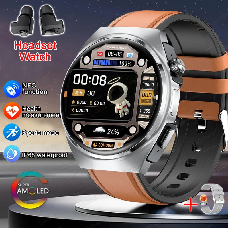 New Smart Watch Headset Two In One Wireless Bluetooth Dual Earbuds Call Health Monitor Sport Tracker Smartwatch - Compatible with HUAWEI IOS