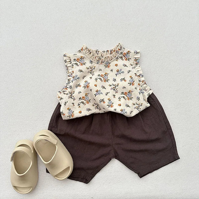 Summer Kids Vest Girls Boys Sweet Floral Sleeveless Tops Children Outwear Clothes 1-6T Unisex