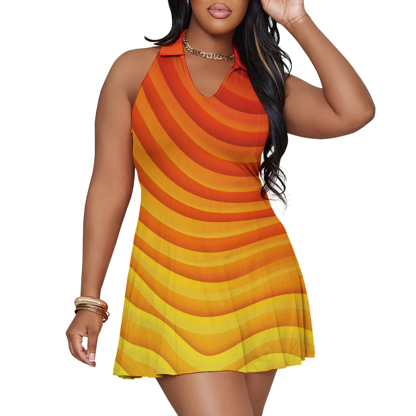 Gradient Green Sleeveless Mini Dress Women's Summer V Neck A Line Casual Holiday Party Beach Short Dress