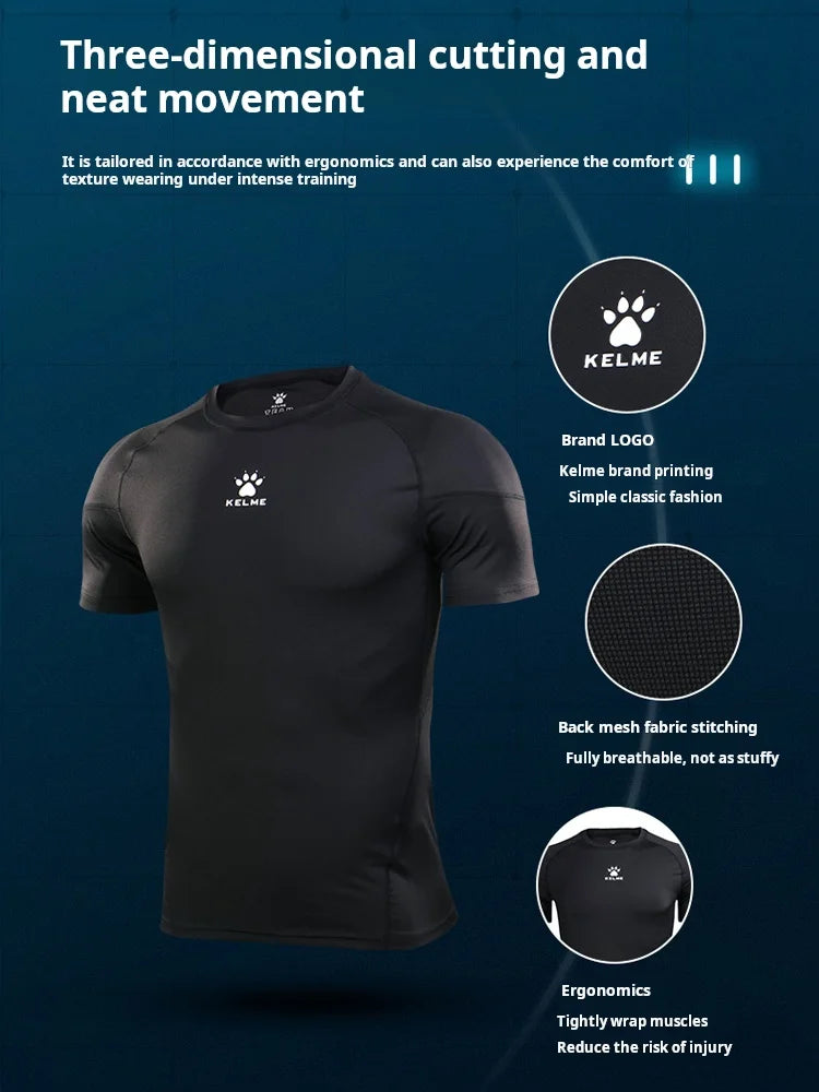 Fitness T-shirt Men's High Elasticity Breathable Tight Clothes Round Neck Basketball Running Training Short Sleeves