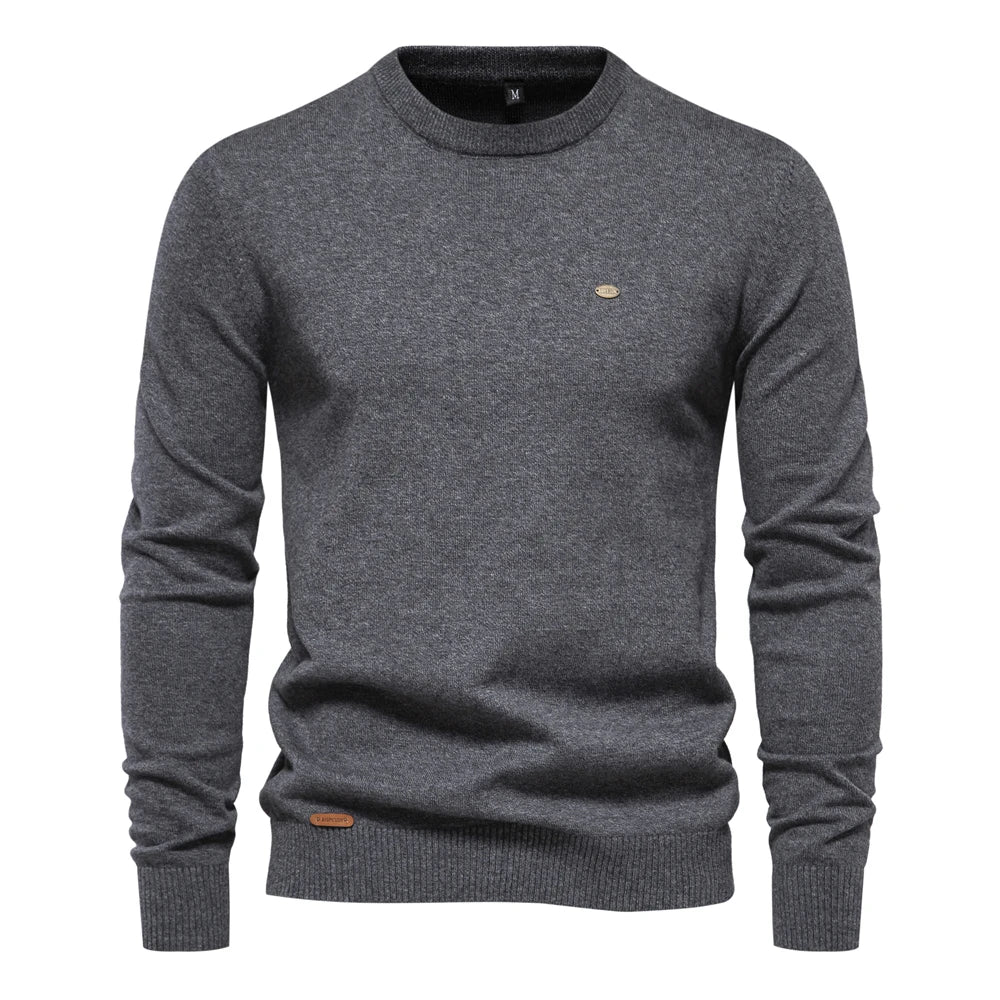 Men's Autumn Cotton Sweater O-Neck Patchwork Sleeve Pullovers Solid Colour Warm Winter Sweaters For Men