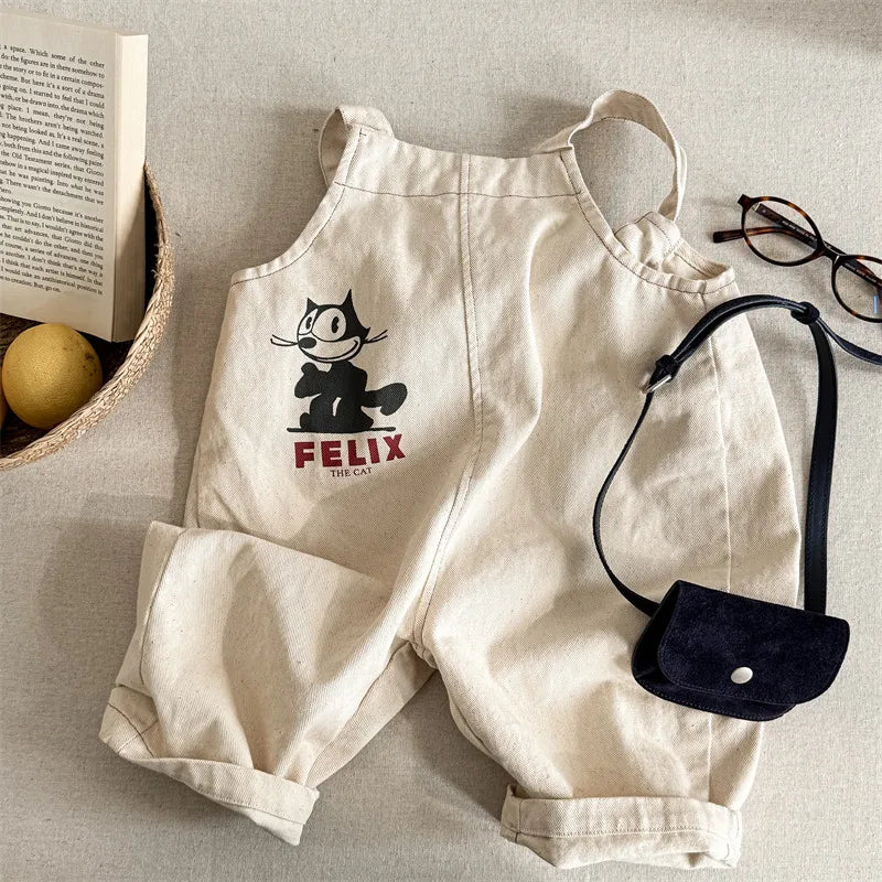 2025 Lente Nieuwe Kinderen Losse Overalls Katoen Baby Meisjes Jongens Cartoon Print Wijde Pijpen Broek Jongens Band Broek Kinderen Casual Broek 4-6Y Unisex
