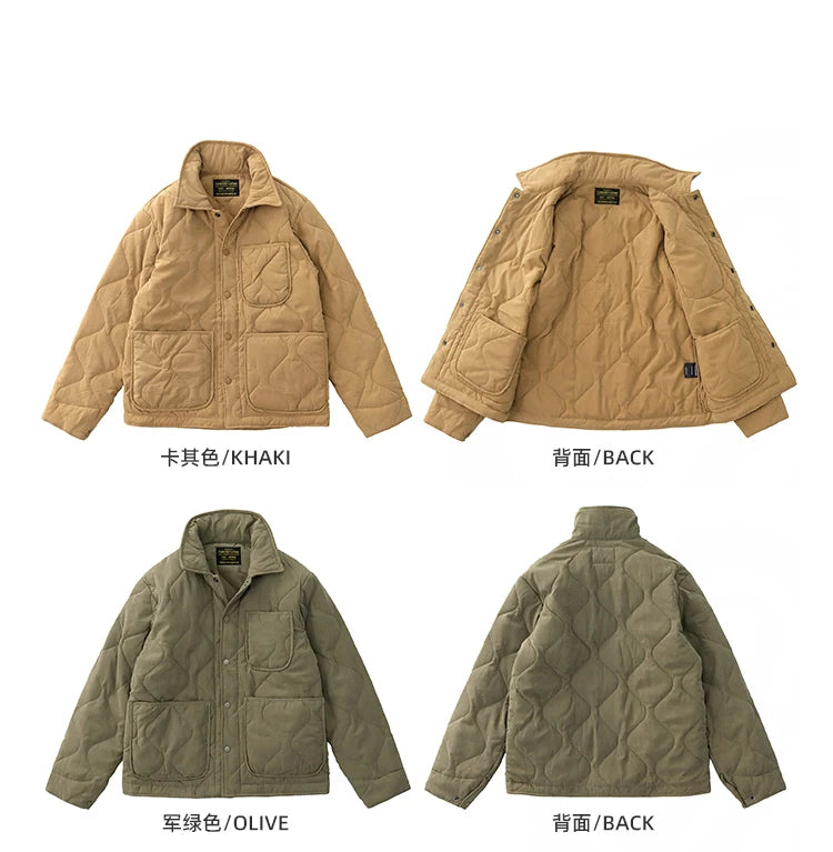 Winter New American Retro Langarm Revers Baumwolle gepolsterte Cargojacke Herren Einfacher dicker Innenliner Lässiger Mantel mit mehreren Taschen