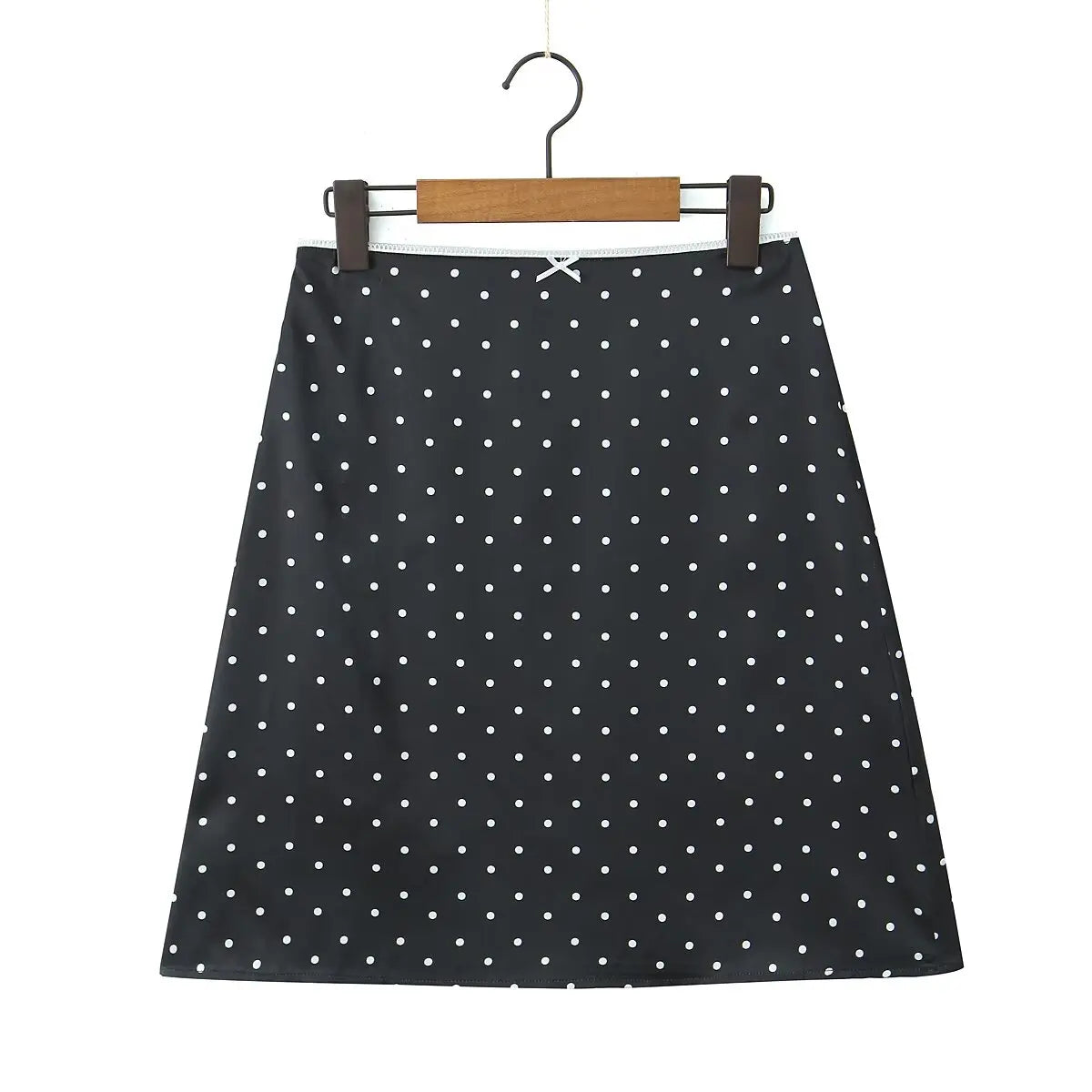 2025 Women Vintage Black White Polka Dot A-line Knee Length Skirt Sexy Low Waist Holiday Summer Skirts