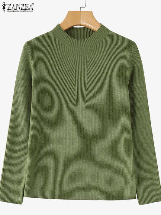 Women Sweaters Autumn Winter New Fashion Long Sleeve Solid Colour Knitted Sweater Casual Loose Basic Pullover