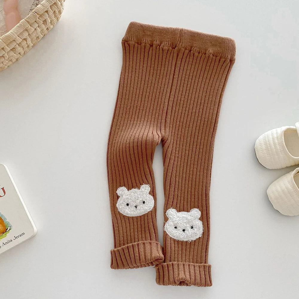 New Autumn Kids Knitted Leggings Girls Cute Cartoon Skinny Pants Children's Baby Pit Strip Trousers 0-5Y Girls