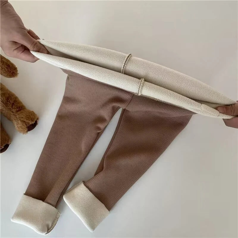 New Autumn Kids Leggings Girls Cute Bear Fur Padded Skinny Pants Children Warm Cartoon Elastic Leggings 4-6Y Girls
