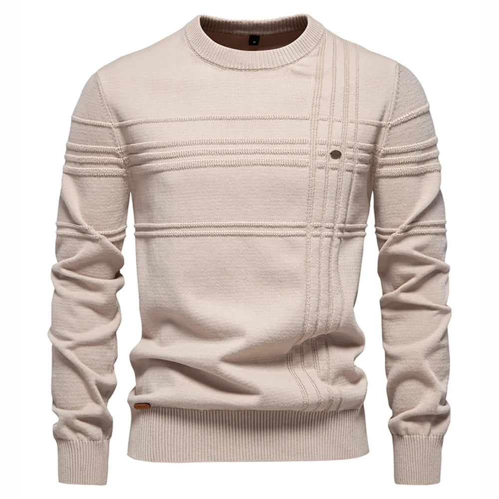 Men's Crewneck Pullover Sweater Knitted Cotton Stripped Quality Autumn Winter Warm Sweaters for Men