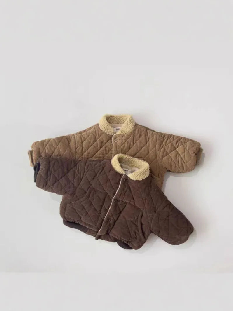 2025 Winter New Baby Long Sleeve Warm Coat Plus Velvet Thick Infant Boy Padded Jacket Girls Vintage Fleece Coat Children Clothes 1-3Y