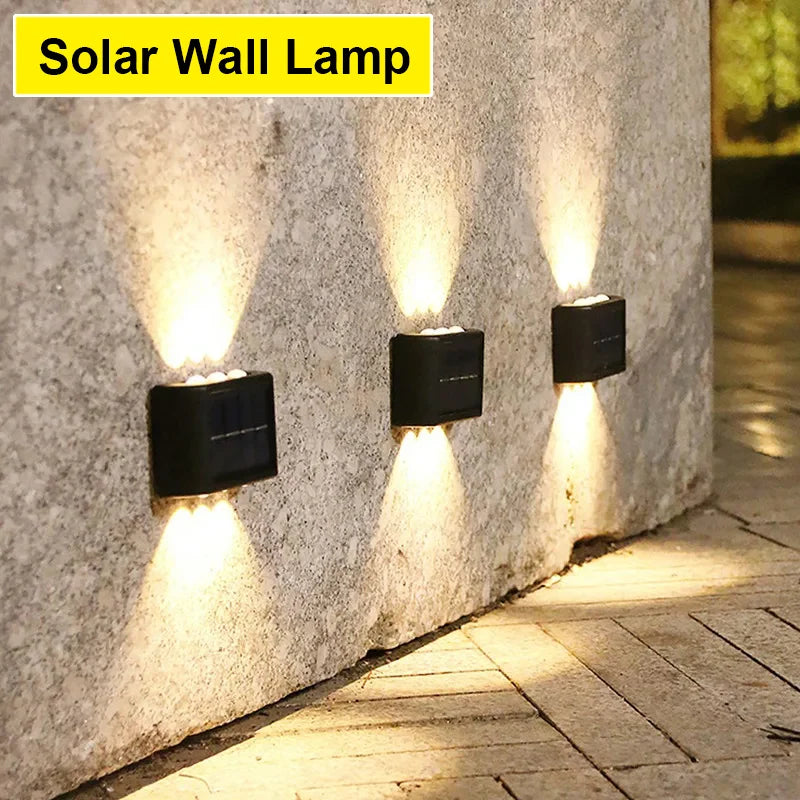 Buitenzonne-LED-wandlampen, waterdichte LED-zonnelamp, op- en neergaande lichtgevende verlichting voor tuin, balkon, tuin, straatdecoratielampen