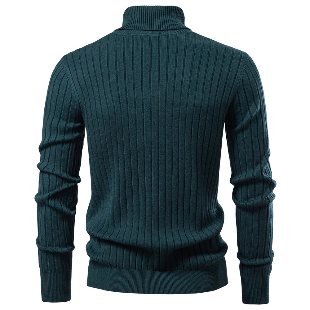 Men's Turtleneck Sweater Solid Colour With Striped Pullover Warm Knitwear Winter Casual High Quality Male Sweater