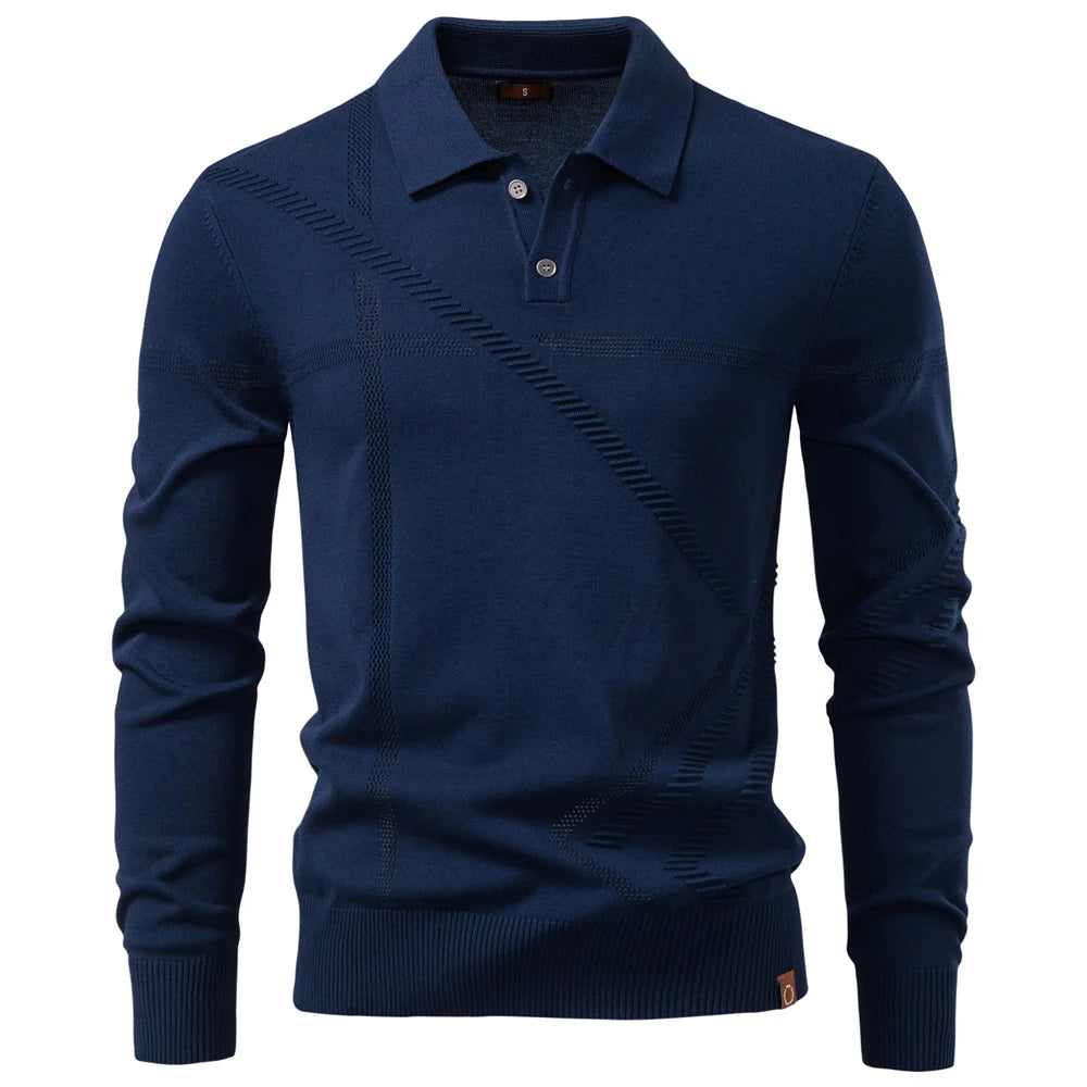 2025 Men's Autumn Winter Thermal Comfort Polo Shirt Solid Stripe Long Sleeve Slim Fit Shirt For Men