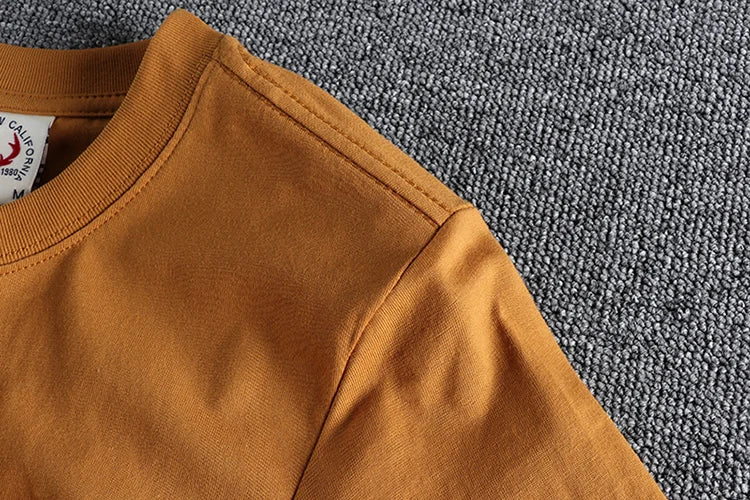 2022 Summer New American Retro Short-sleeved O-neck Solid Color T-shirt Men's Fashion Simple 100% Cotton Washed Old Casual Tops