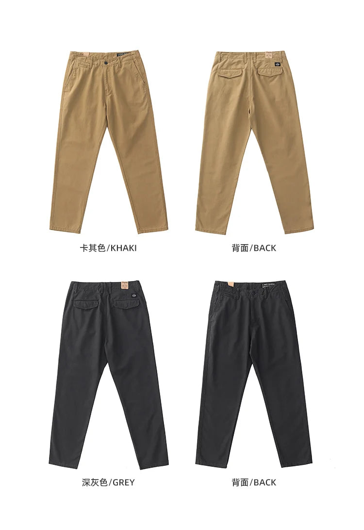 Spring Autumn New American Retro Twill Amekaji Chino Cargo Pants Men's Simple 100% Cotton Washed Straight Casual Trousers