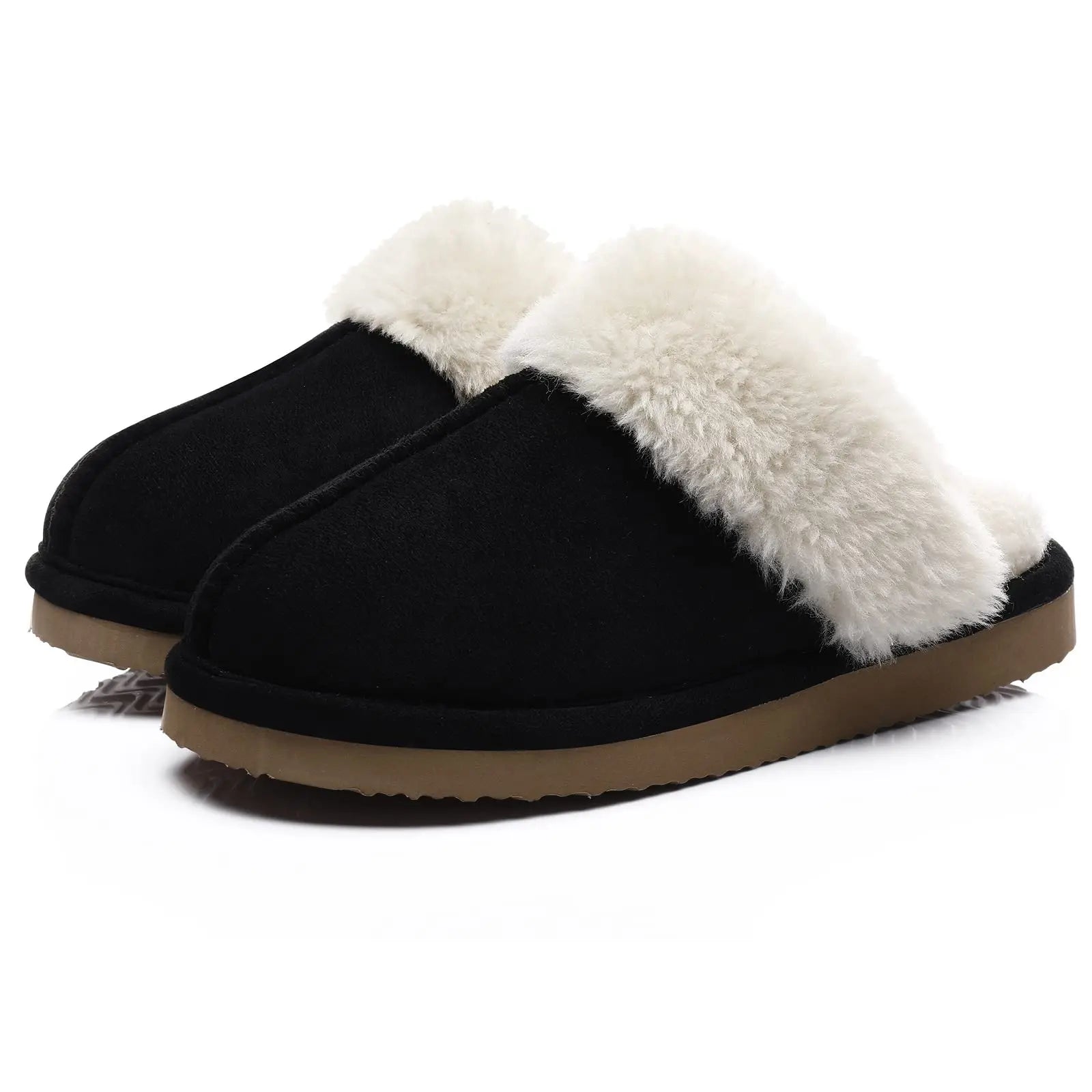 Unisex Fuzzy House Winter Slippers Fashion Fur Collar Suede With Fluffy Memory Foam Indoor Slides Plush Cotton Shoes For Men & Women