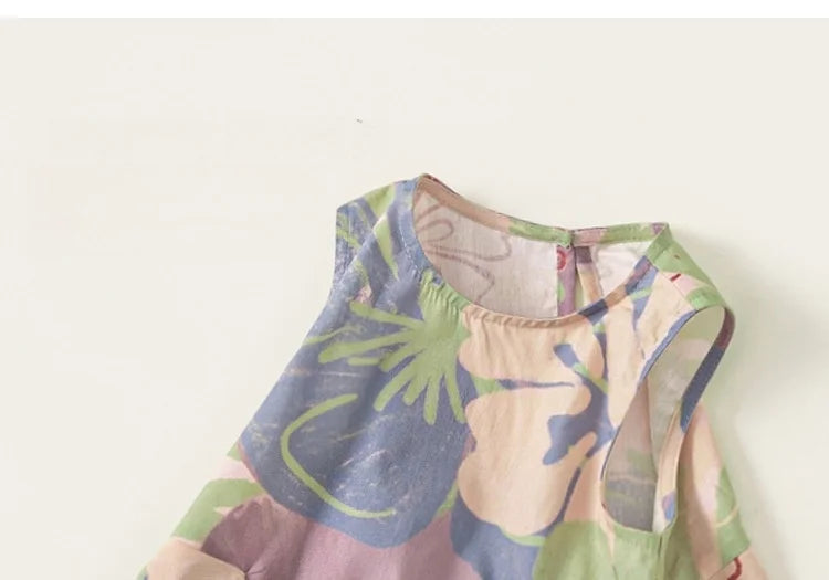 New Summer Girls Printing Dress Kids Cute Sleeveless Multi-Colour Dress Children Loose Thin Clothes 1-7T Girls