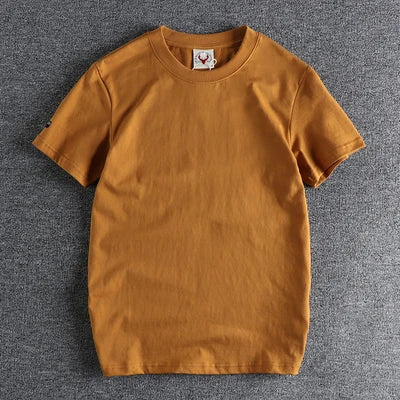 2022 Summer New American Retro Short-sleeved O-neck Solid Color T-shirt Men's Fashion Simple 100% Cotton Washed Old Casual Tops