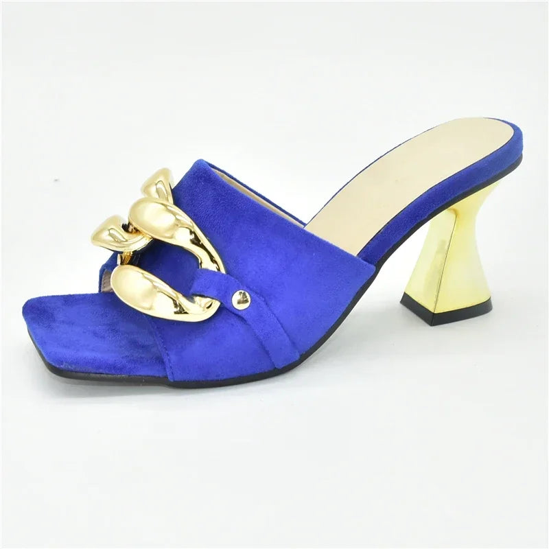 Ladies Metal Decorative Chain Wedding Bridal Shoes Ladies Open Toe High Heels Shoes Slip on Women Party Pumps