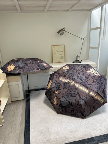 Automatic Fold Umbrella with Shiny Puppy Design | All-Weather UV Sunshade | High - End Ins Style for Women