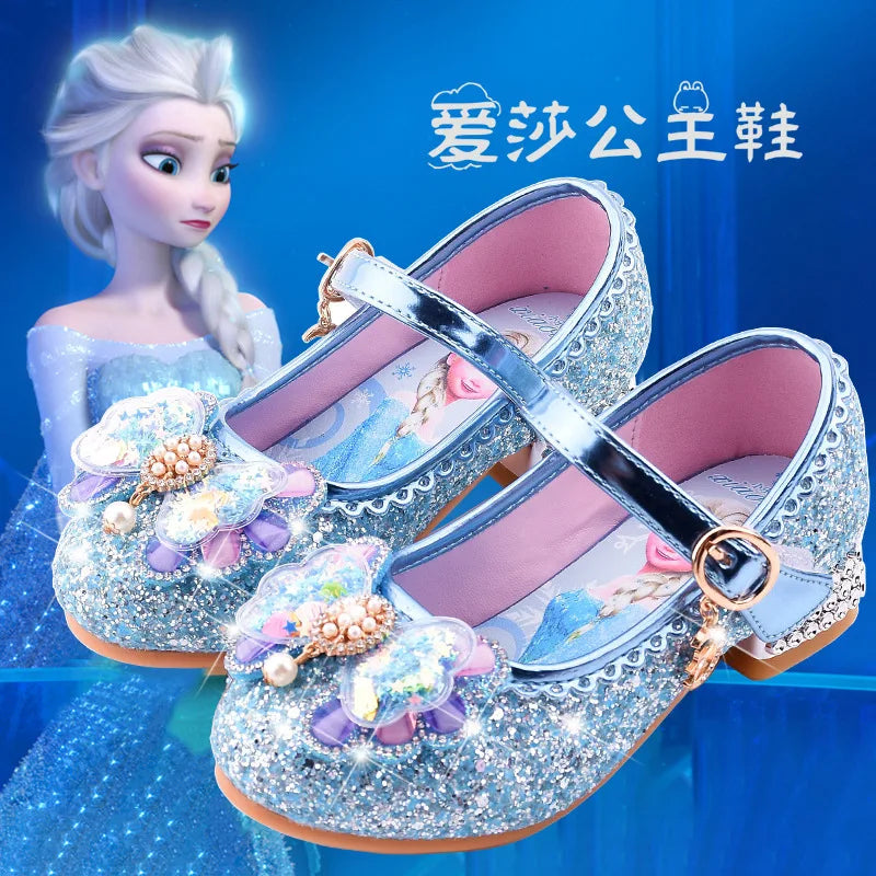 Kid fashion shoes Girls Sandals Frozen 2 Elsa Princess Shoes Little Girls Crystal Shoes Children High Heels Catwalk Show Shoes
