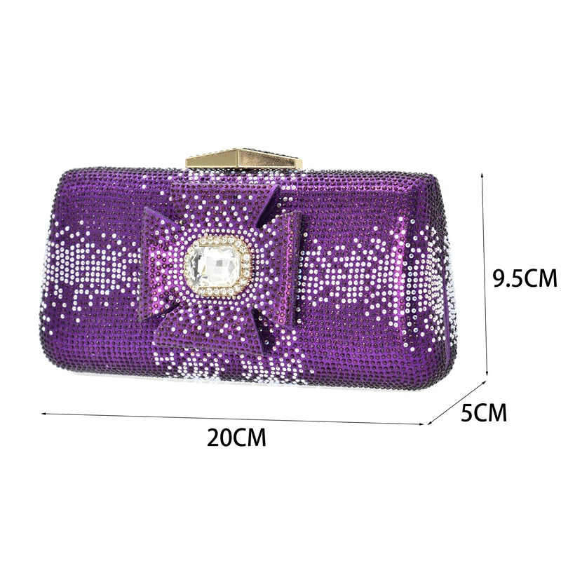 Italian Women Elegant Low Heel Shoes and Bag Set Decorated with Rhinestone for Ladies' Wedding Bride Shoes