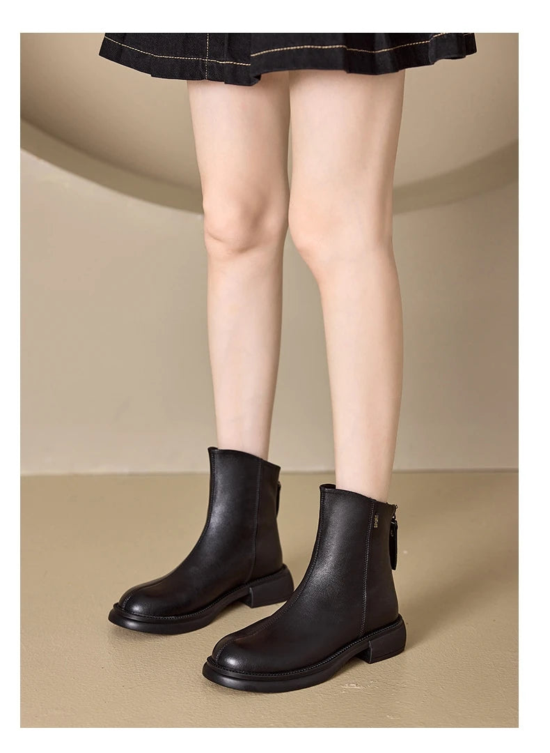 Women's Genuine Leather Female mother Ankle Boots Shoes Split Zipper Winter Fur Plush Warm Autumn Zapateos Mujer Platform