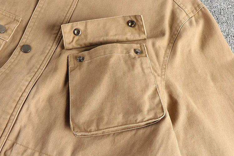 2025 Herfst en Winter Nieuwe Amerikaanse Retro Geweven M65 Cargo Jas Heren 100% Katoen Gewassen Losse Stoere Guy Outdoor Jachtjas