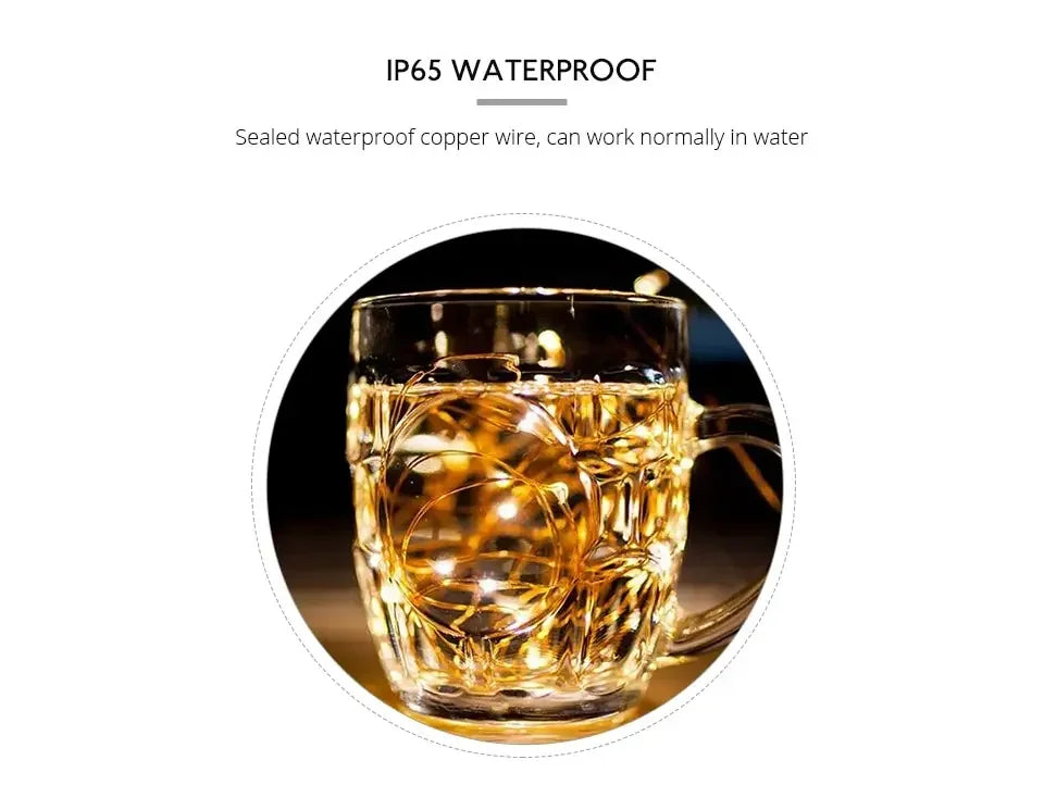 2M 5M 10M LED Fairy Lights Battery Operated Copper Wire Garland String Lights Outdoor Garden Wedding Party Christmas Tree Decor