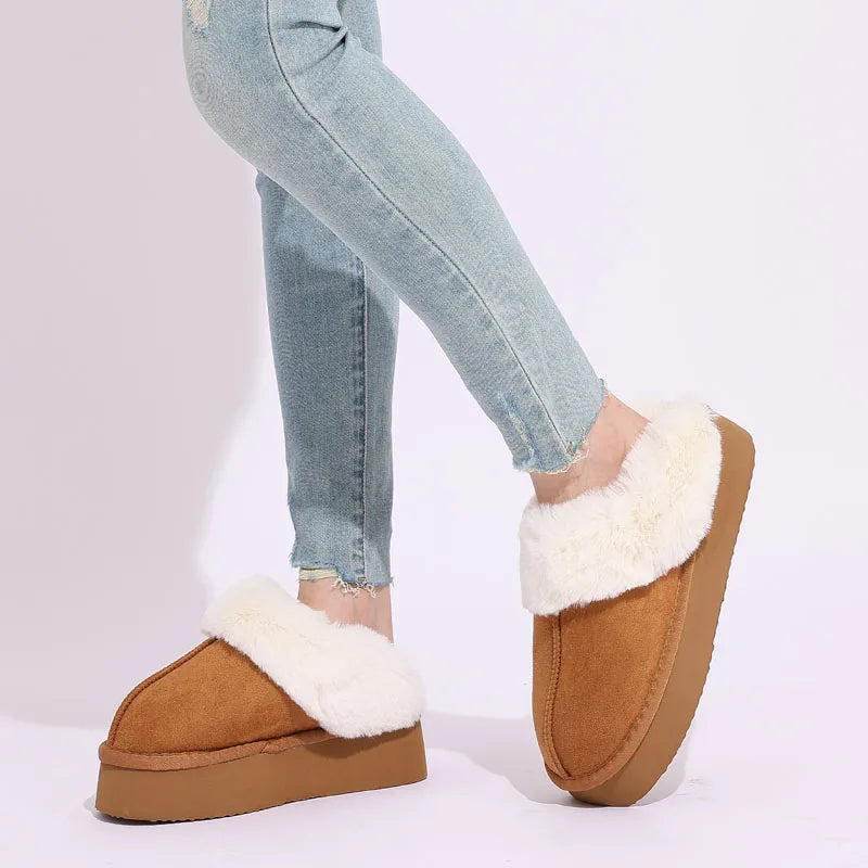 Women's Fluffy Plush Winter Shoes With Thick Sole Fuzzy Slides Suitable For Indoor and Outdoor Use With Anti-Slip Platform Fur Slippers