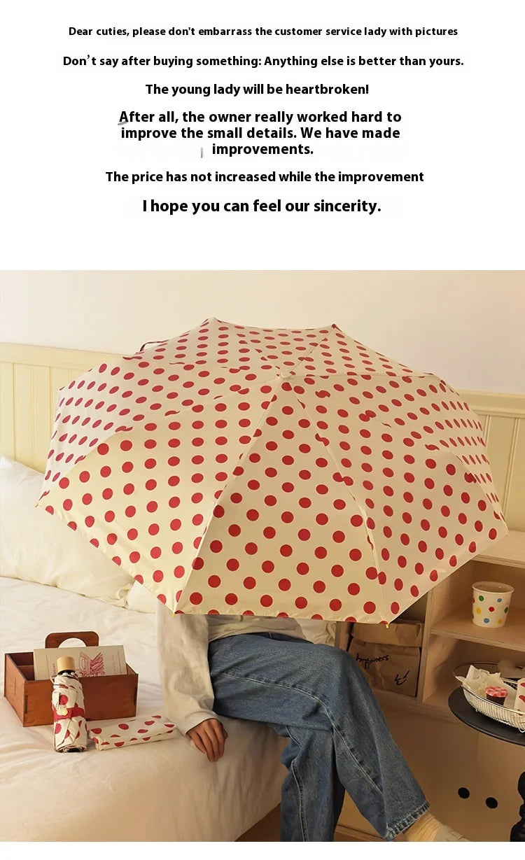Large Polka Dots AutoOpen/Close Women’s Retro Aesthetic 2-in-1 Umbrella - UPF 50+ Protection 3-Fold Compact, Windproof & Stylish