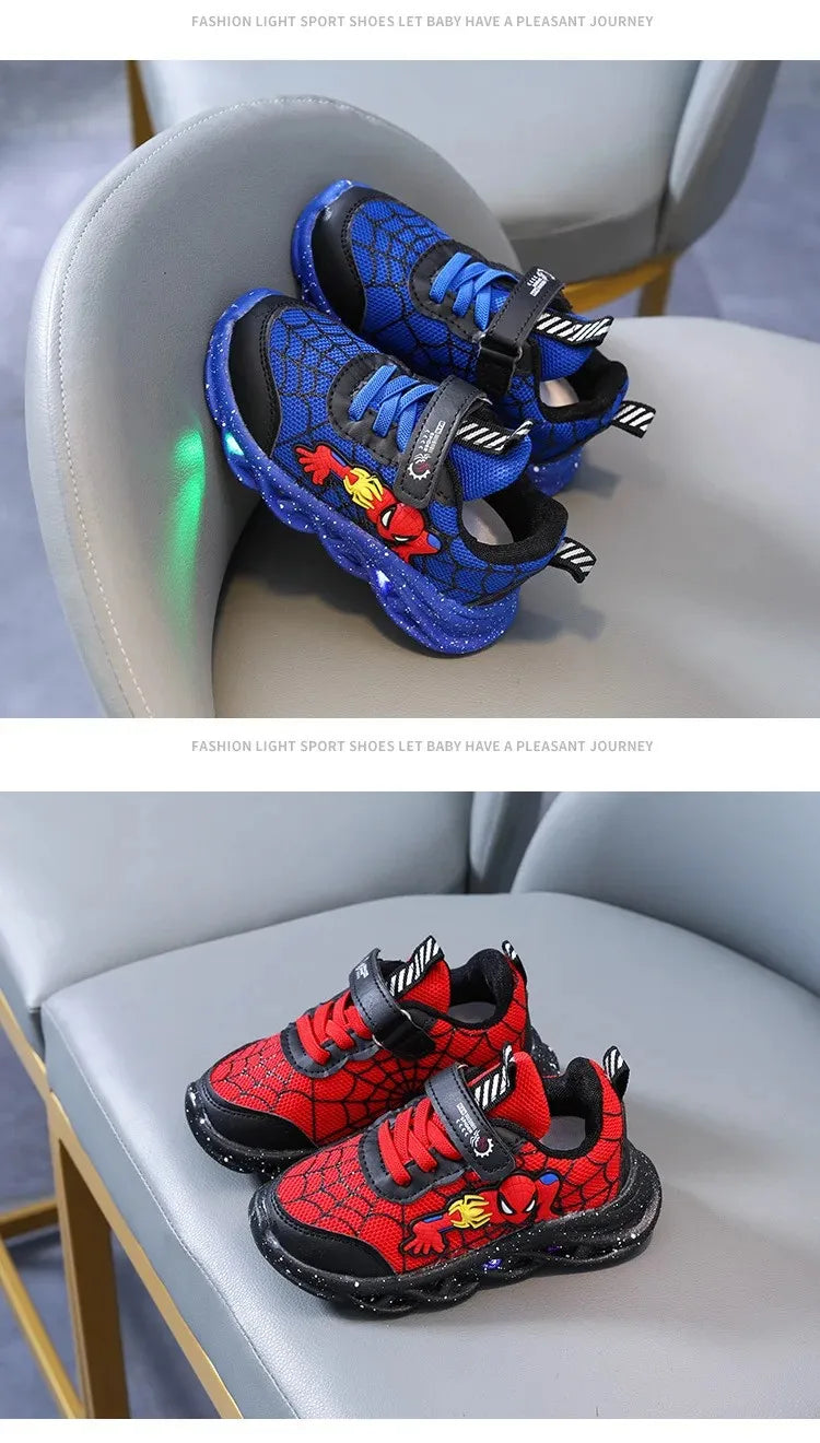 Disney Spiderman Light-Up Boys Spring Sneakers Breathable Mesh Outdoor Shoes with Non-Slip Sole, Illuminated LED Kid Footwear