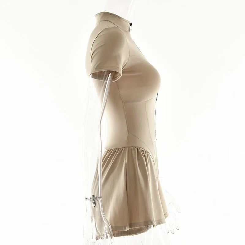 2025 Nieuwe dames jumpsuit effen kleur rits O-hals korte mouwen sport bodysuits dames zomer sexy slanke eendelige playsuits