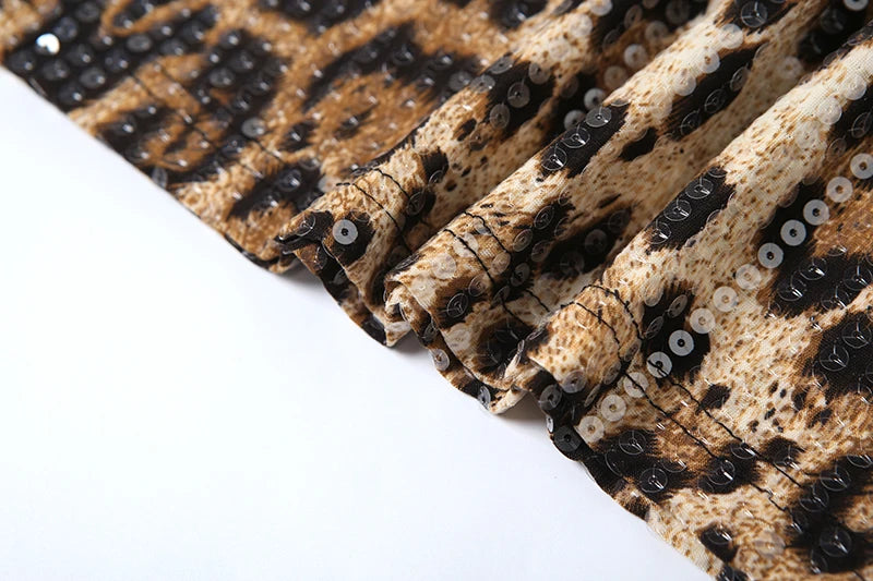 Shine Sequins Dress Women Leopard Print Hipster Backless Skinny Midnight Club Party Sexy Coquette Classic Mini Bodycon