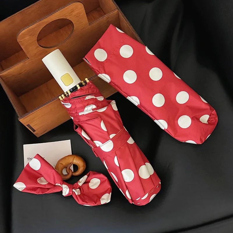 Large Polka Dots AutoOpen/Close Women’s Retro Aesthetic 2-in-1 Umbrella - UPF 50+ Protection 3-Fold Compact, Windproof & Stylish