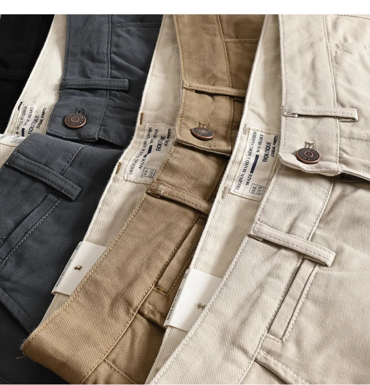 2025 Lente en herfst Nieuwe Amerikaanse retro geweven twill chino cargobroek Heren eenvoudige 100% katoenen gewassen casual rechte broek