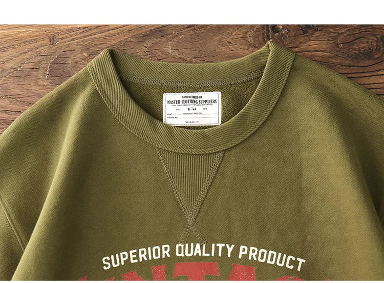 Herfst Nieuwe Amerikaanse Retro Zware 500g Letter Gedrukte Sweatshirts Herenmode 100% Katoen Gewassen Trui Casual Sportkleding