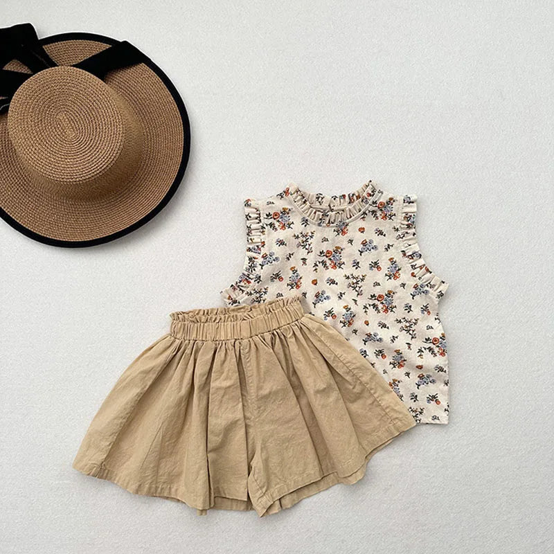 Summer Kids Vest Girls Boys Sweet Floral Sleeveless Tops Children Outwear Clothes 1-6T Unisex