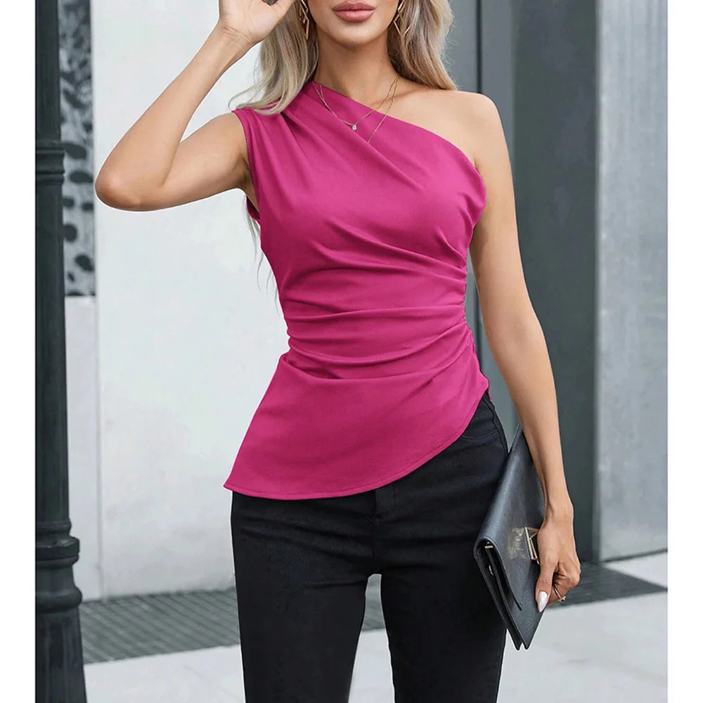 Women's Tanks & Camis One-Shoulder Vest Sleeveless Skinny Fit Solid Sexy Party Wear All-Season Versatile Tops