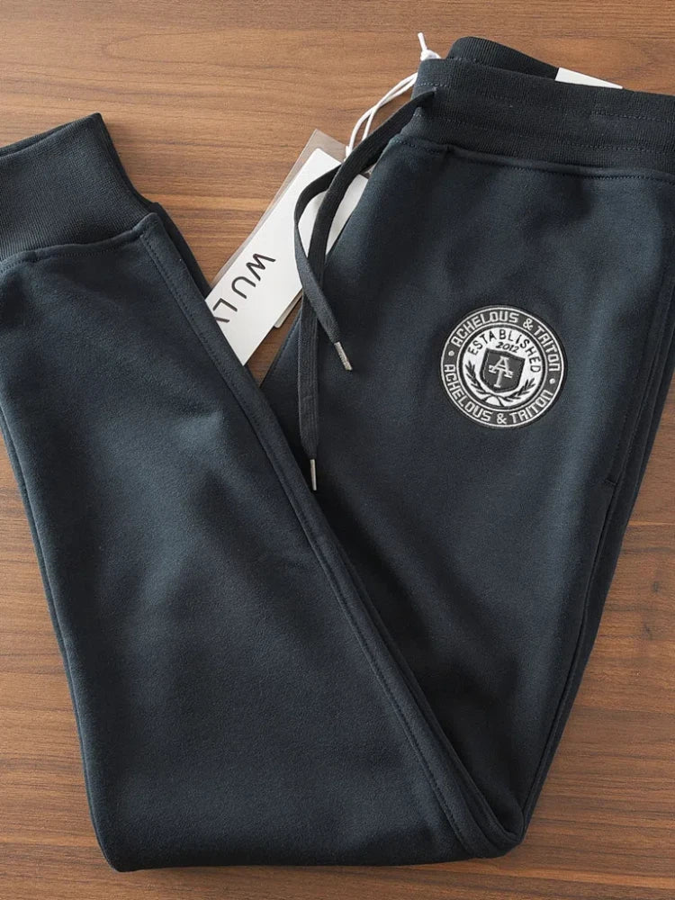 Lente Nieuwe Amerikaanse Retro Badstof Letter Borduurwerk Joggingbroek Heren Eenvoudige Gewassen Trekkoord Casual Sport Enkelband Broek