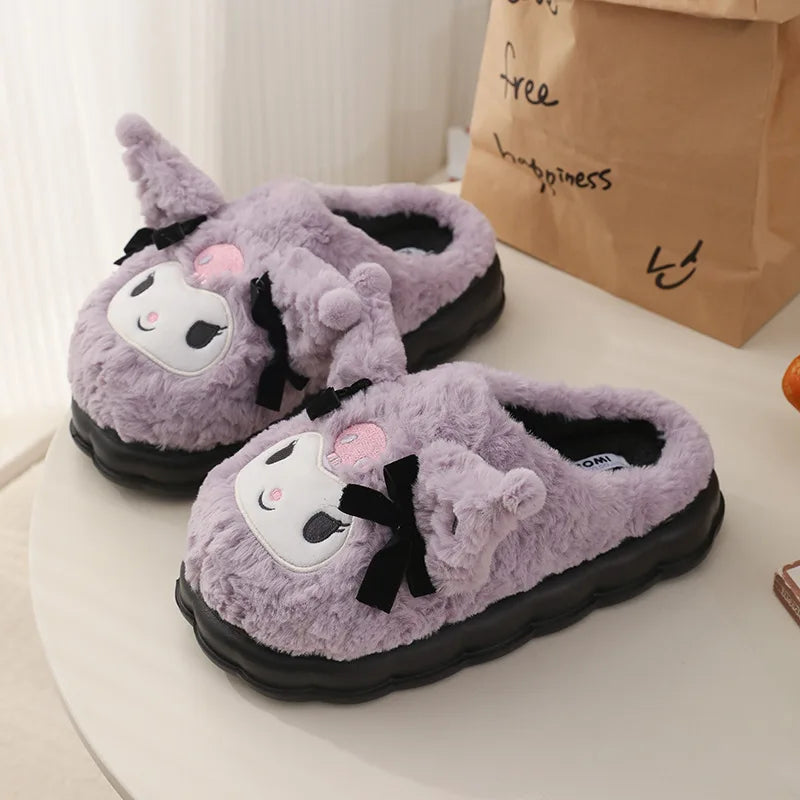 Kids' Slippers House Shoes Cartoon Kuromi Winter Shoes Warm Anti-Slip Soft Bottom Shoes For Girls Size 36-41