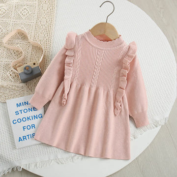 Autumn Kids Knit Dress Cute Solid Colour Girls Sweater Thin Children Clothes Baby Princess Dress 9M-5T Girls