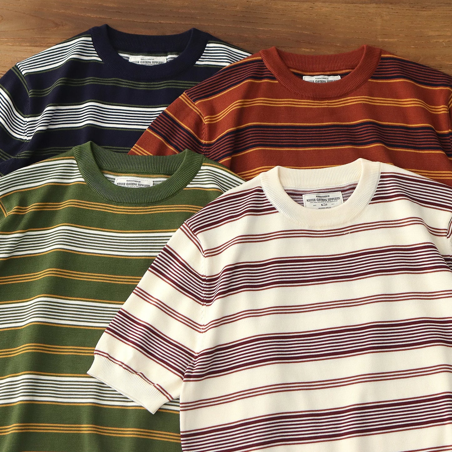 2025 Zomer Nieuwe Amerikaanse Retro 280G Korte Mouw O-hals Gebreid Gestreept T-shirt Heren Eenvoudig 100% Katoen Gewassen Casual Slim Tops