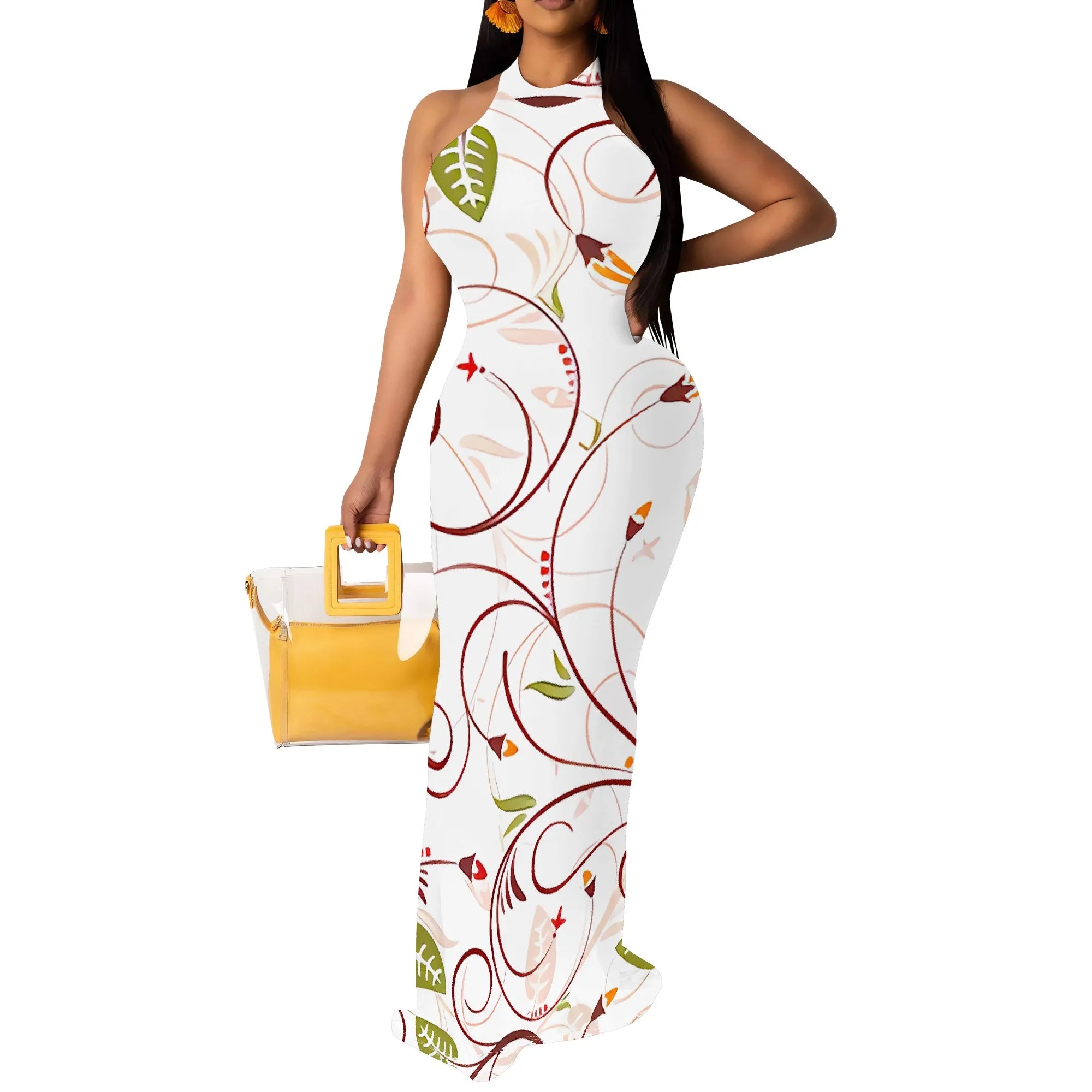 Halter Neck Maxi Dress Women Sleeveless Summer Elegant Floral Print Long Dress for Vacation Beach Party
