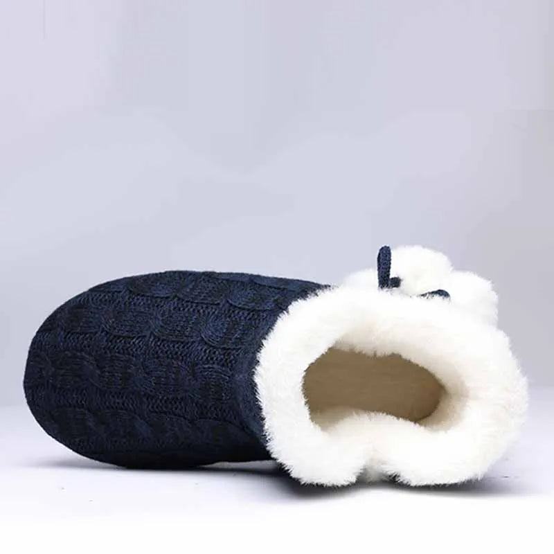 Women's Winter Warm Plush Boots Suitable For Outdoor and Indoor Use With Soft Sole Non-Slip Knit Furry Snow Shoes Cosy Cotton