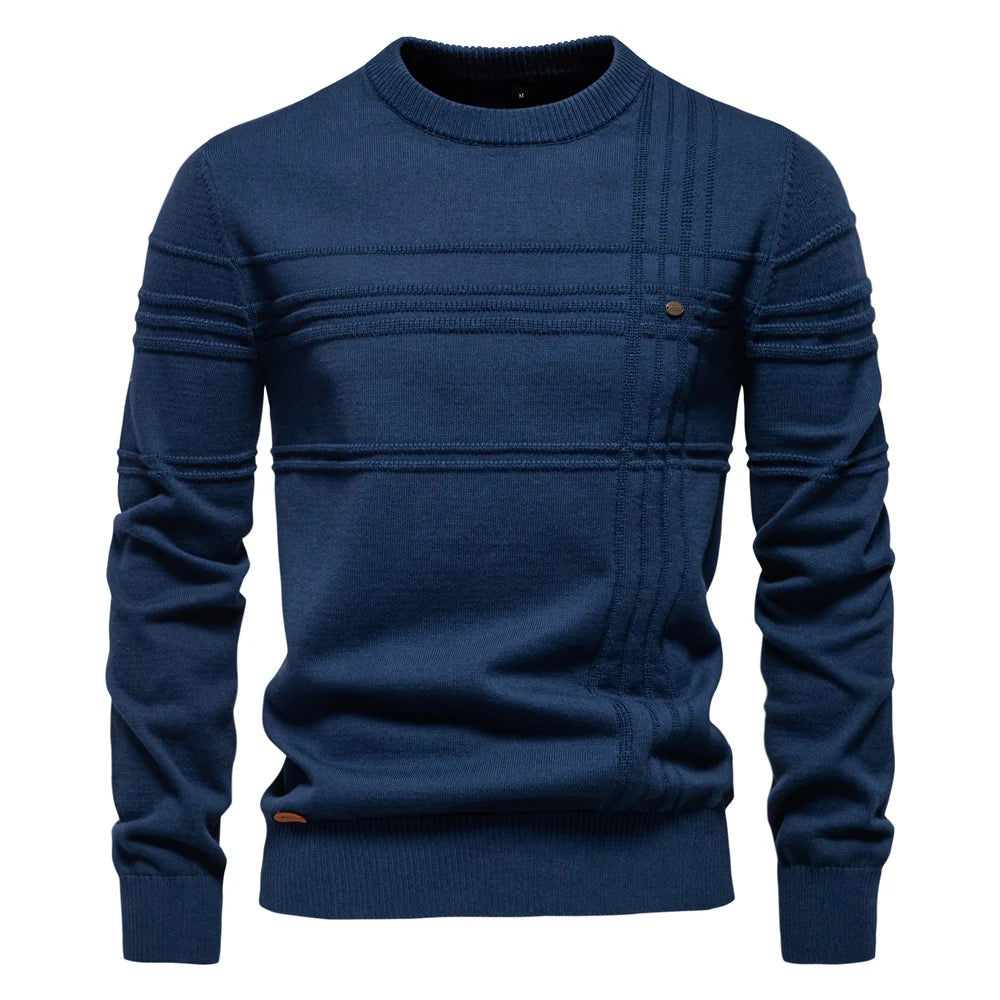 Men's Crewneck Pullover Sweater Knitted Cotton Stripped Quality Autumn Winter Warm Sweaters for Men